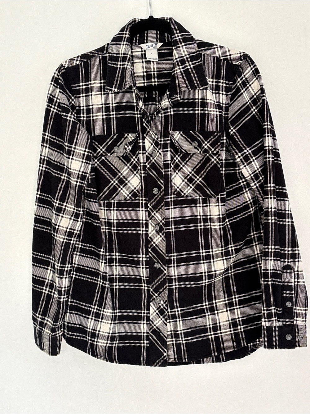 Duluth Women’s Black Plaid Button Shirt Shacket Oversized Small Western D94